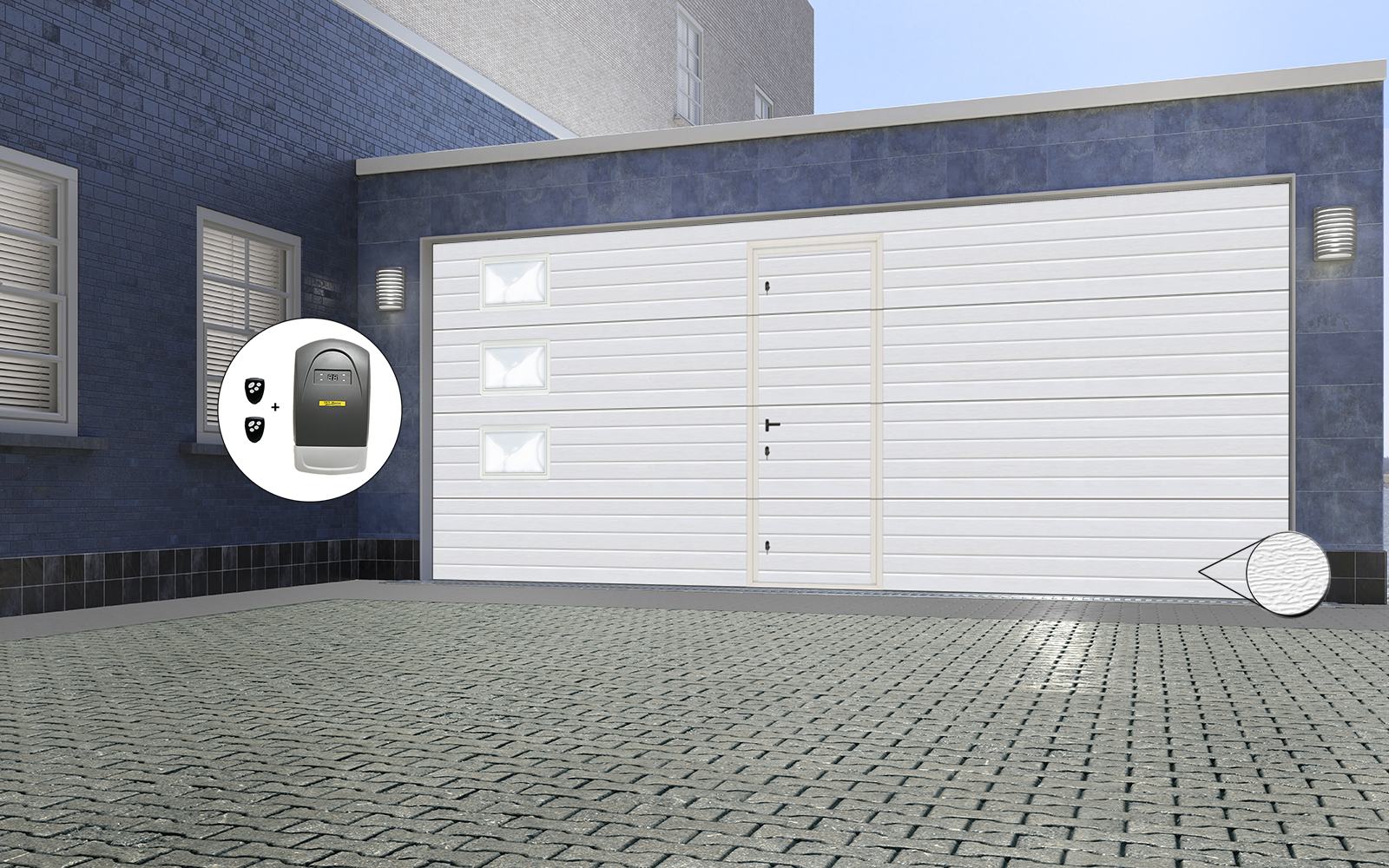 Porte de garage sectionnelle rainuré 5000 x 2000 avec portillon et hublots (3)